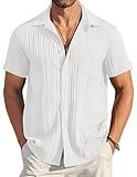 COOFANDY Button Down Shirt Men Short Sleeve Shirt Button Up Shirts for Men Linen Shirts for Men Summer Beach Shirt A-White