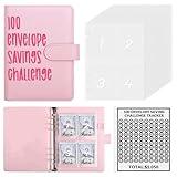 100 Envelopes Money Saving Challenge Binder, A5 Money Saving Budget Binder with Cash Envelopes, Budget Binder Planner Book for Planning & Saving Money, Savings Challenges Book to Save $5,050-Pink