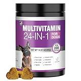 24-in-1 Dog Vitamins and Supplements, Senior & Puppy Multivitamin for Dogs Contain Glucosamine Chondroitin Probiotics Omega-3 Dog Vitamin Chewable for Coat Heart Joints Digestion Immune Support