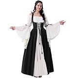 Spooktacular Creations Renaissance Costume Women, Medieval Black Chemise Ren Faire Dress Irish Overdress, Renaissance Corset with Trumpet Sleeve for Halloween Cosplay Wedding Themed Parties-XXL