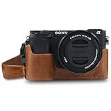 MegaGear MG1642 Ever Ready Genuine Leather Camera Half Case compatible with Sony Alpha A6100, A6400 - Brown