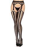 Leg Avenue womens Fishnet Stockings With Attached Garter Belt adult exotic hosiery, Scale Black, One Size US