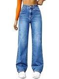 FUNUCA Straight Leg Jeans for Women,High Waisted Wide Leg Loose Microelastic Boyfriend Denim Pants Blue