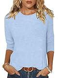 EADINVE Women's Casual 3/4 Sleeve T-Shirts Round Neck Cute Tunic Tops Basic Tees Blouses Loose Fit Pullover