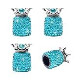 NYTKL 4 PCS Car Tire Valve Stem Caps, Bling Attractive Crown Crystal Rhinestone Tire Valve Caps, Handmade Dustproof Rubber Car Stem Air Valve Caps Universal for Most Vehicles (Lake Blue)
