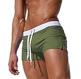 TONLEN Mens Swimwear Short Swim Trunks with Zipper Pocket, Army Green #2, US L_Asia Tag XL,Waist:31.5"-35.5"