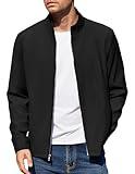 COOFANDY Men's Zip Front Track Jackets Lightweight Breathable Jackets Black Stand Collar Casual Jacket