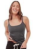 PACT Women's Organic Cotton Camisole Tank Top with Built-in Shelf Bra, Charcoal Heather, Small