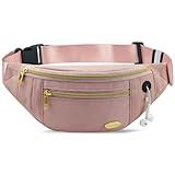 Entchin Fanny Pack for Women Men,Crossbody Belt Bag with Golden Zippers,Adjustable Waist Bag Pack,One of the Most Popular Travel Essential Gifts for Walking,Traveling,Cycling and Shopping (E110 Pink)
