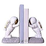 Joyvano Astronaut Bookends - Book Ends to Hold Books - Space Decor Bookends for Kids Rooms - Cool Bookends for Heavy Books - Unique Book Holders with Anti-Slip Base (Gold)