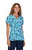 KOI Women's Rosalie Top, Blue Flower Cat, S