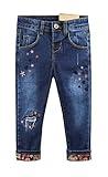 KIDSCOOL SPACE Baby Girls Jeans, Colorful Stars Embroidered Slim Ripped Fashion Denim Pants,Blue,3-4 Years