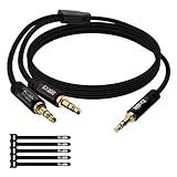 1/8 Inch TRS Stereo Y Splitter Cable 6FT, 3.5mm Male to 2-Male Y-Splitter Stereo Audio Cable, for Cell Phone PC Laptop, Speaker, Headphones, Suitable for Switching or Two Sets of Speakers