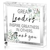 Bosses Day Gifts for Women, Great Leaders Inspire Greatness In Others - Best Leader Gift - Thank You Gifts for Leader Mentor Boss - Square Acrylic Desk Plaque Sign for Home Office Desk