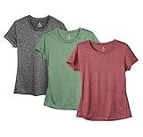 icyzone Workout Running Tshirts for Women - Fitness Athletic Yoga Tops Exercise Gym Shirts (Pack of 3) (L, Charcoal/Burgundy/Turf Green)