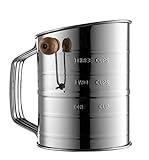 Bellemain 3 Cup Flour Sifter for Baking Fine Mesh Rotary Hand Crank with Loop Agitator for Quick Sifting, Flour Sifter Stainlees Steel