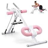 MERACH Ab Machine, Ab Workout Equipment, Adjustable Ab Trainer Machine for Abs Workout at Home Gym, Foldable, Knee Protection, Abdominal Trainer for Stomach Workout (Pink)