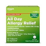 Amazon Basic Care All Day Allergy, Cetirizine Hydrochloride Tablets, 10 mg, Antihistamine, 90 Count (Packaging may vary)