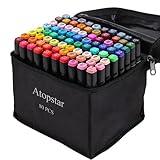 ATOPSTAR 80 Colors Alcohol Markers Artist Drawing Art Markers for Kids Dual Tip Markers for Adult Coloring Painting Supplies Perfect for Kids Boys Girls Students Adult Gift(80 Black Shell)