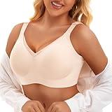 PoseFree Womens Wireless Bras Supportive Tshirt Bra No Underwire Seamless Push Up V Mesh Comfortable Bralette Everyday Bras Nude XL