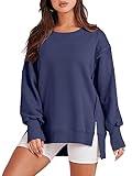 ANRABESS Women's Oversized Sweatshirts Crew Neck Long Sleeve Shirts Casual Loose Slit 2025 Fall Clothes Navy Blue XL