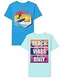 The Childrens Place Boys' Assorted Everyday Short Sleeve Graphic T-Shirts,Multipacks, Surfering/Beach Vibes Only 2-Pack, Large