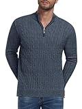 Pluslook Men's Quarter Zip Sweater Slim Fit Thick Mock Neck Pullover Casual Polo Sweaters XL, Flower Navy Blue