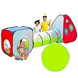 Kiddey Tunnel and Ball Pit Play Tent | 3pc Pop Up Toddler Gym Tunnels with Tents for Kids, Toddlers, Infants Boys & Girls | Indoor & Outdoor Gift Game | Baby Crawling Pits for Playground