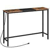 HOOBRO Narrow Console Table with Power Outlets, 44.9-Inch Sofa Table, Slim Behind Couch Table, Entryway Display Shelf, for Living Room, Foyer, Hallway, Rustic Brown and Black BF114UXG01