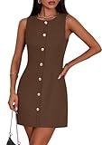 PRETTYGARDEN Work Dresses for Women 2025 Summer Business Formal Short Dress Sleeveless Button Down Elegant Office Outfits (Brown,Medium)