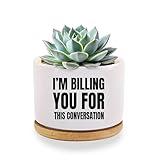 Loovelo I'm Billing You for This Conversation Lawyer Gifts Succulent Plant Pot with Bamboo Tray Round Attorney Law Student Graduation Gifts Plant Lover Home Office Decor 3.5 Inch White