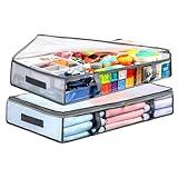 LANDNEOO 2 Pack Under Bed Storage Containers Bins, Humid-Proof Plastic Underbed Storage Bins, Clothes Storage and Organization Bags, Under the Bed Blanket Storage with Handles for Clothes, Bedroom