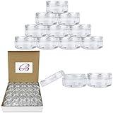 50 New Empty 5 Grams Acrylic Clear Round Jars - BPA Free Containers for Cosmetic, Lotion, Cream, Makeup, Bead, Eye shadow, Rhinestone, Samples, Pot, 5g/5ml (Clear Lid (50 Jars)