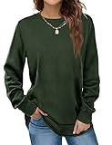 Dofaoo Long Sleeve Tops for Women Fashion Shirts Cozy Sweatshirt Crewneck Side Split Dark Green L