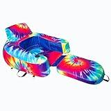 Freetime Fun Pool Lounger Inflatable Pool Floats - Pool, Lake, River Floating Lounge Chair Heavy Duty Fabric Pool Raft 2in1 Convertible Chair - Tie-Dye (4 Pack)