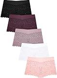 ALL OF SHE Lace Boy Shorts Sexy Cheeky Panties Breathable Womens Underwear Stretch Cotton Waistband Underwear Women 5 Pack
