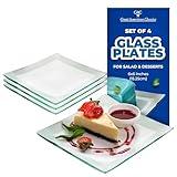 Tempered Glass Dessert Plates – 6 Inch Elegant Square Appetizer Plates, Modern Serving Dishes for Snacks, Salads & Sweets, Durable, Microwave & Dishwasher Safe – Set of 4, Silver