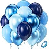 Bezente Blue Balloons Set,60pcs 12 inch Metallic Blue Pearl Blue Navy Blue Pastel Blue Latex Balloons Kit for Birthday,Baby Shower,Wedding,Graduation Party Decorations