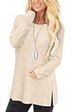 Jescakoo Fall Sweaters for Women Long Sleeve Winter Clothes for Women Tunic Tops Beige 2XL