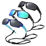 Pro Acme TR90 Unbreakable Polarized Sports Sunglasses for toddle kids Boys and Girls Children Youth Sunglasses With Strap for Age 3-12 (Blue/Sky Blue + Black/Green Mirrored+Matte Black)