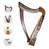 22 Strings Harp Irish Celtic Highland Solid Rosewood Natural Finishing Lever Tuning Key Extra Set included 33" inches tall Roseback