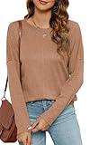 Halife Orange Tops for Women Fall Fashion 2024 Trends Long Sleeve Dressy Tops Caramel L