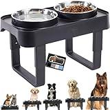 Gorilla Grip Elevated Dog Bowls, 5 Height Adjustable Raised Food and Water Stand for Dogs and Cats, Sturdy Feeding Station with No Spill Stainless Steel Bowl Set for Small, Medium, Large Pets, Black