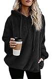 ReachMe Womens Oversized Sherpa Pullover Hoodie with Pockets Fuzzy Fleece Sweatshirt Plaid Fluffy Jacket Coat(A Black,2XL)