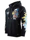 SCREENSHOT-H11464 Mens Urban Premium Streetwear Fleece Hoodie - Back Graffiti Art Embroidery Cartoon Skeleton Hooded Pullover Sweatshirt-Black-Large