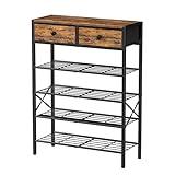 UNITSTAGE Shoe Rack for Entryway, 5 Tier Shoe Organizer with 2 Non-woven Drawers, Metal Storage Shoe Shelf for 16-20 Pairs of Shoes, with Wooden Top and Steel Frame, Shoe Stand for Closet Rustic Brown