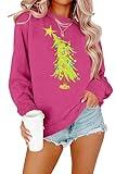 MAXIMGR Christmas Sweatshirts for Women Christmas Tree Graphic Sweatshirt Merry Christmas Shirts Xmas Holiday Pullover Tops Hot Pink