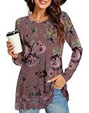 Netsmile Women's Plus Size Fall Long Sleeve Tunic Tops V-Neck Casual Sweatshirt for Leggings, Lace Hem, 3XL, Bean-Rose Red