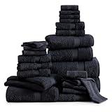 LANE LINEN 24 Piece Bath Towel Set - Premium 100% Cotton Towels, 2 Bath Sheets, 4 Bath Towels, 6 Hand Towels, 8 Wash Cloths for Your Face and Body, 4 Fingertip Towels for Bathroom - Black Towels