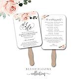 100 personalized handheld fans for guests personalized, Wedding program fan or event favors in bulk, assembled and shipped with 8" natural craft wooden sticks (pink rose floral fan)